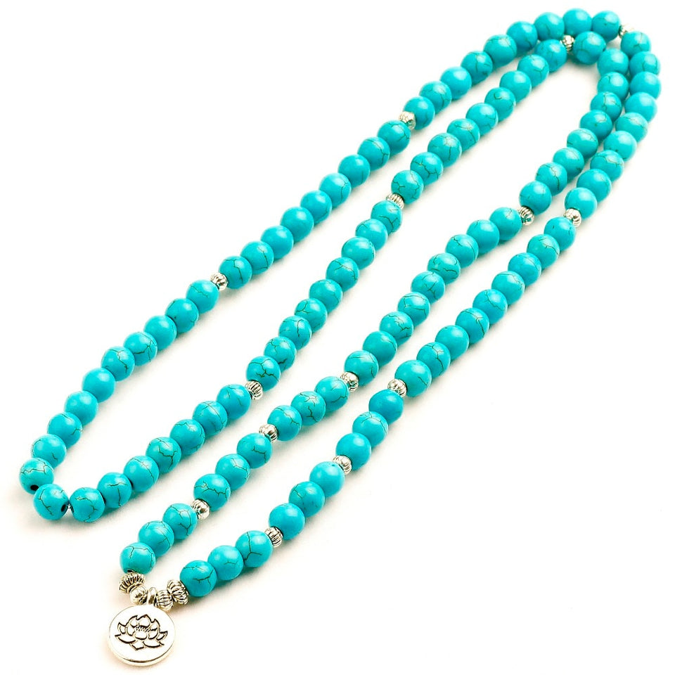 Men 8mm Howlite Lotus Bracelet or Necklace Stone 108 Beads Buddha Tree Life Charms Bracelet Women Couple Jewelry Gift for Girls