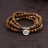 Multilayer 108 Wood Beads OM Lotus Bracelet Tibetan Buddhist Mala Buddha Charm Bracelet Yoga Rosary Wooden For Women Men Jewelry