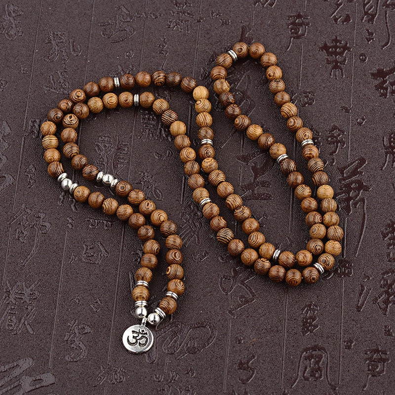 Multilayer 108 Wood Beads OM Lotus Bracelet Tibetan Buddhist Mala Buddha Charm Bracelet Yoga Rosary Wooden For Women Men Jewelry