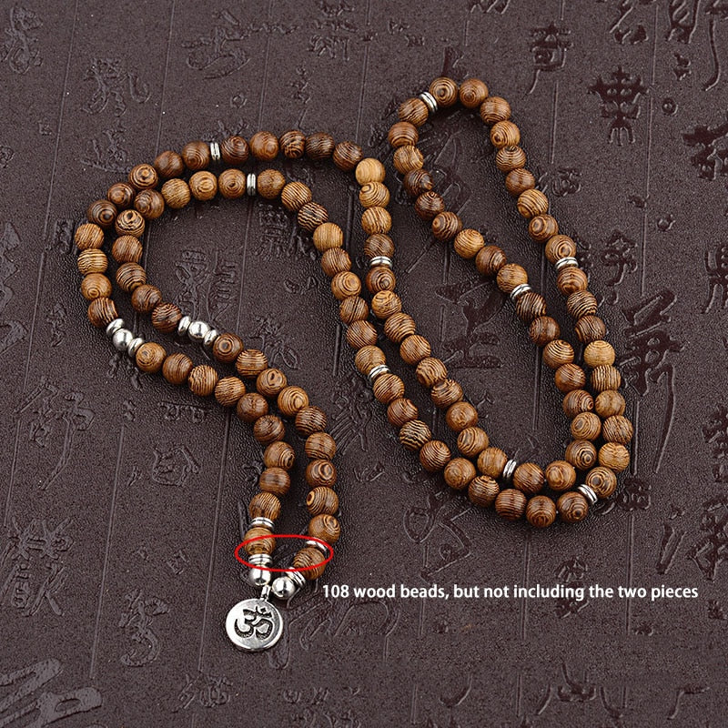 Multilayer 108 Wood Beads OM Lotus Bracelet Tibetan Buddhist Mala Buddha Charm Bracelet Yoga Rosary Wooden For Women Men Jewelry