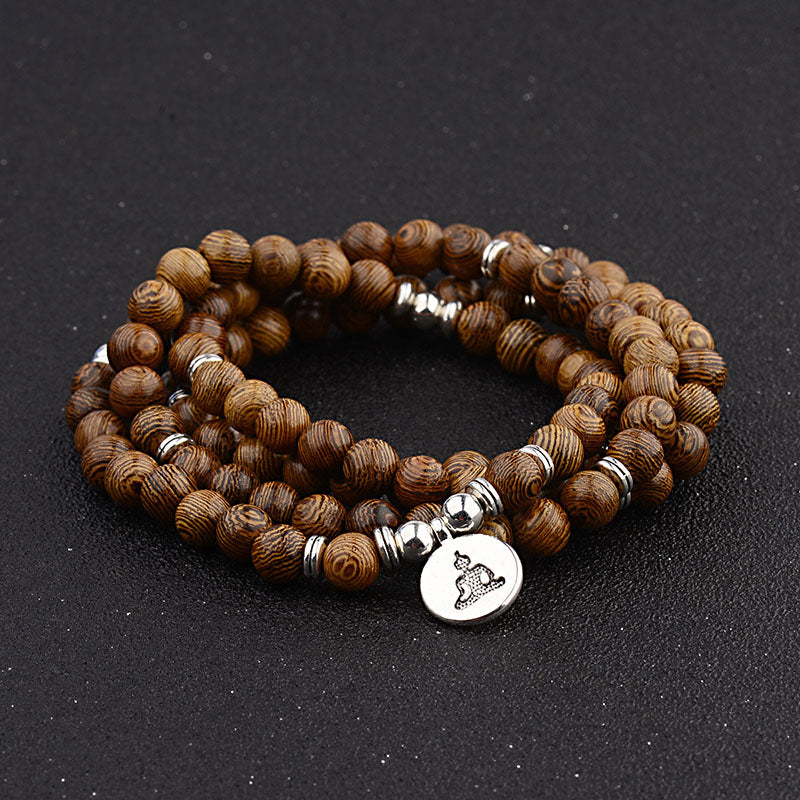 Multilayer 108 Wood Beads OM Lotus Bracelet Tibetan Buddhist Mala Buddha Charm Bracelet Yoga Rosary Wooden For Women Men Jewelry