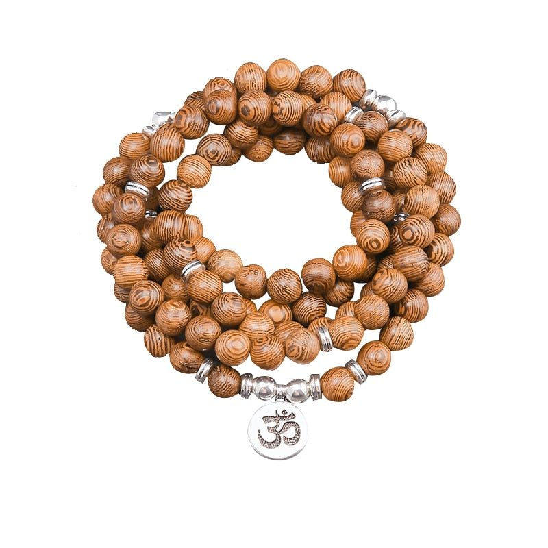 Multilayer 108 Wood Beads OM Lotus Bracelet Tibetan Buddhist Mala Buddha Charm Bracelet Yoga Rosary Wooden For Women Men Jewelry