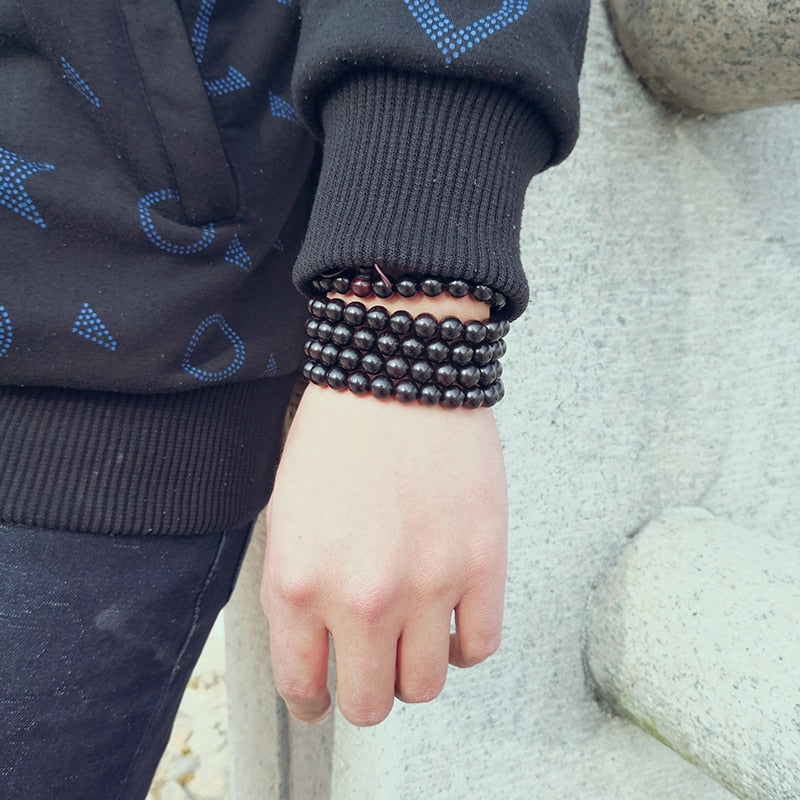 Natural Ebony Tibetan Buddha Mala Bracelet wooden 108 Bead necklace Black Charm Multilayer Bracelets For Women Men Jewelry Gift