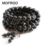 Natural Ebony Tibetan Buddha Mala Bracelet wooden 108 Bead necklace Black Charm Multilayer Bracelets For Women Men Jewelry Gift