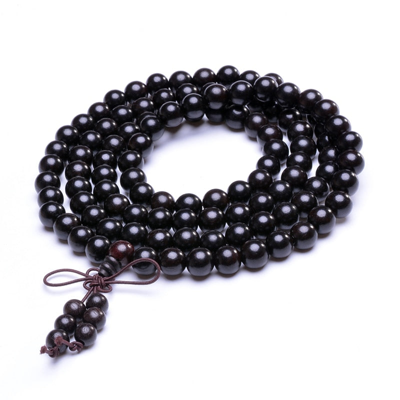 Natural Ebony Tibetan Buddha Mala Bracelet wooden 108 Bead necklace Black Charm Multilayer Bracelets For Women Men Jewelry Gift