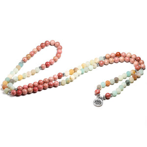 Natural Rhodochrosite With Amazonite stone 8MM Beaded Strand Bracelet Women Yoga Jewelry 108 Mala Beads LoTUS cHARM Bracelets