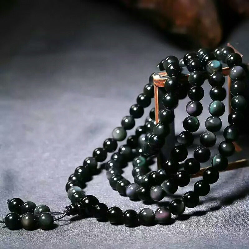Natural Stone Black Rainbow Obsidian Bracelet Man Women 108 Beads Stretch Bracelets 6mm Fashion Buddha Rosary Buddhist For Lover
