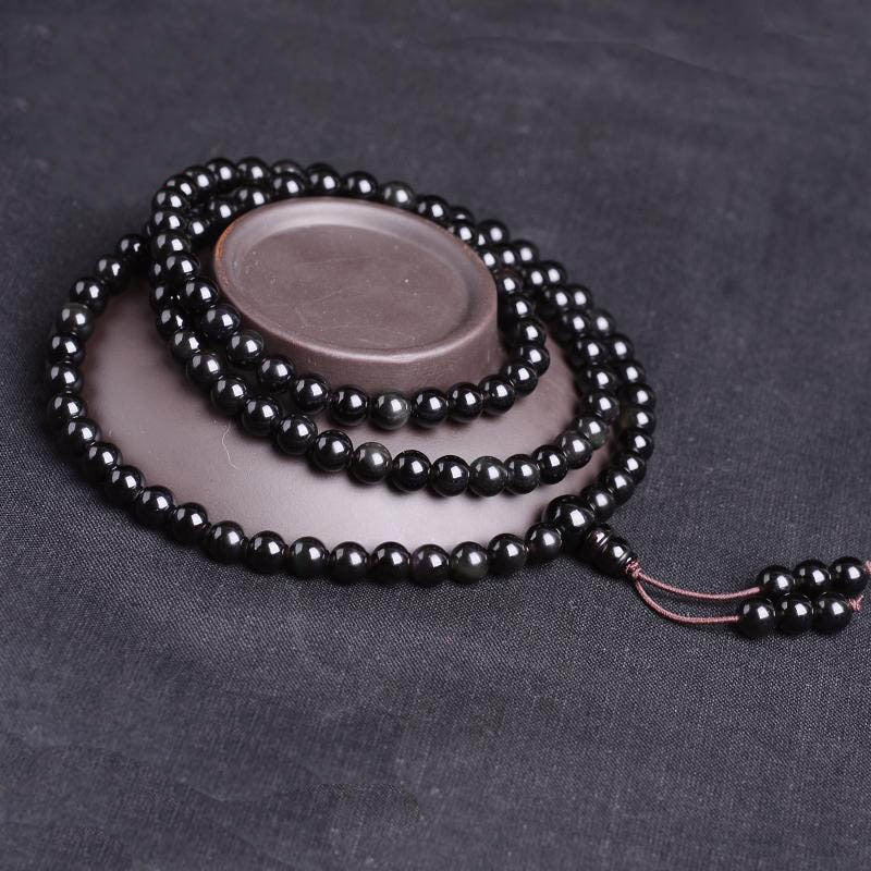 Natural Stone Black Rainbow Obsidian Bracelet Man Women 108 Beads Stretch Bracelets 6mm Fashion Buddha Rosary Buddhist For Lover