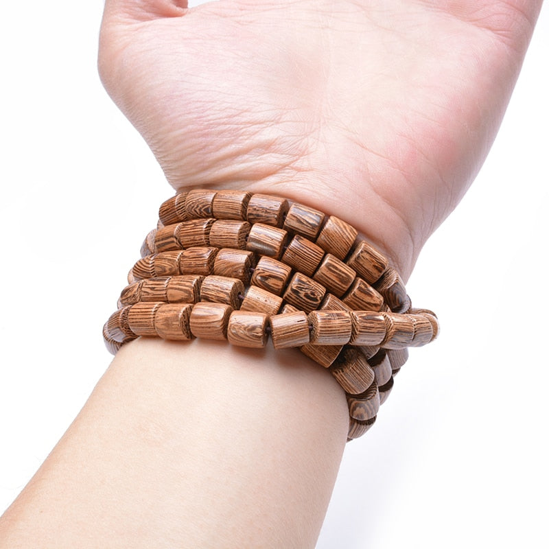 Natural Wood Mala Bead Yoga Bracelet Lucky Mens Buddha Charm Prayer Bracelet 108 Mala Necklace for Women Elastic Chain Jewelry
