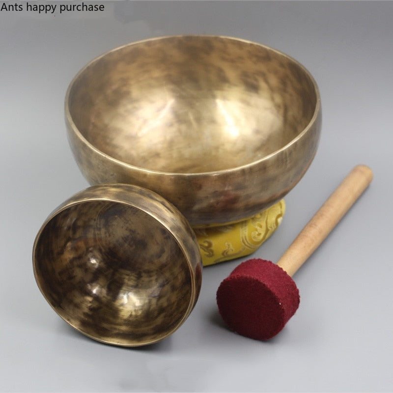 Nepal Handmade Brass Tibet Bowl Ritual 4 Key Music Therapy Copper Chime Copper Tibetan Singing Bowl(Including Sticks and Mats)