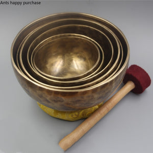 Nepal Handmade Brass Tibet Bowl Ritual 4 Key Music Therapy Copper Chime Copper Tibetan Singing Bowl(Including Sticks and Mats)