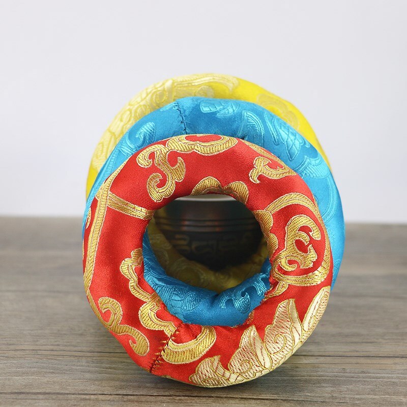 Nepal Handmade Singing Bowl Mat Hot Coffee Pot Mat Cloth Craft Figurines Round Shape Desktop Insulation Pad Buddhist Temple Use