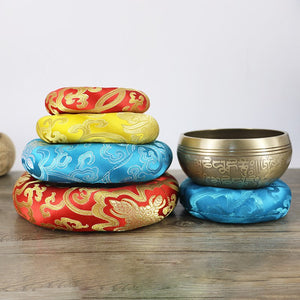 Nepal Handmade Singing Bowl Mat Hot Coffee Pot Mat Cloth Craft Figurines Round Shape Desktop Insulation Pad Buddhist Temple Use