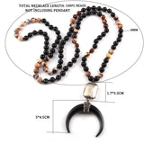 New ! 108 Beads Mala Black Stone Knotted Crystal Link Black crescent Moon Charm Pendant Necklace Women Meditation Yoga Necklace