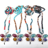 New ! 108 Beads Mala Multi Stone Knotted Butterfly Charm Pendant Necklace Women Meditation Yoga Necklace