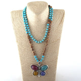 New ! 108 Beads Mala Multi Stone Knotted Butterfly Charm Pendant Necklace Women Meditation Yoga Necklace