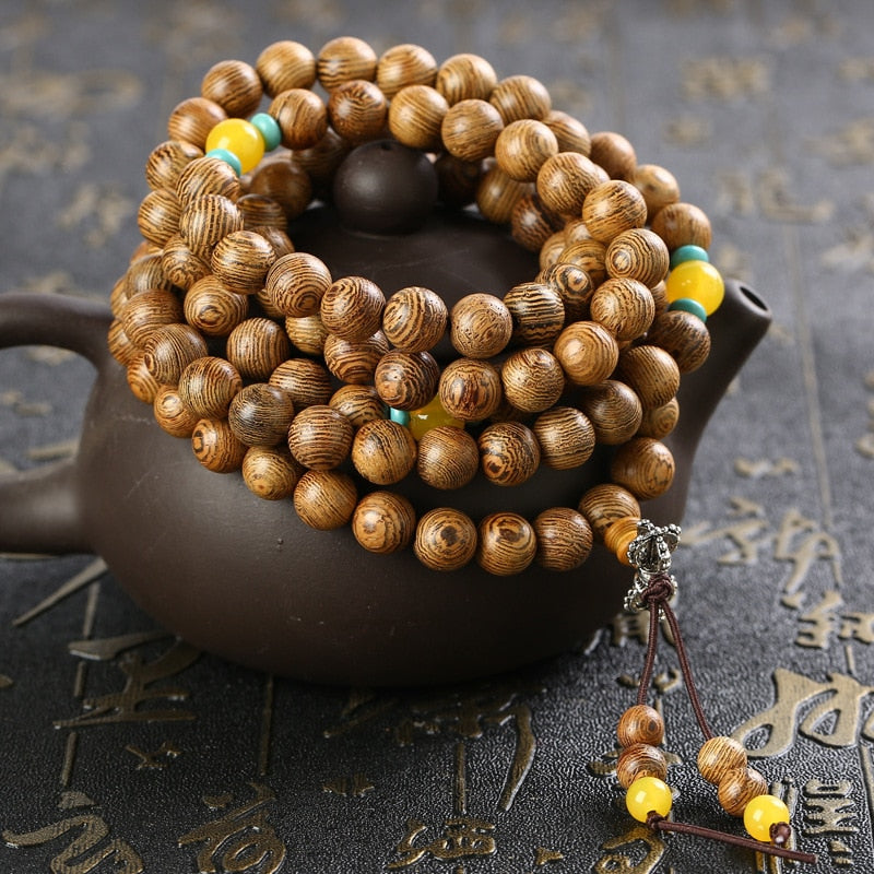 New Brand 108 *8mm/108*6mm Wenge Prayer Beads Tibetan Buddhist Mala Buddha Bracelet Rosary Wooden Bangle Jewelry