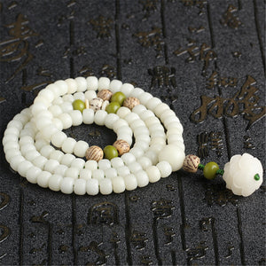 Original Design Natural White Bodhi Root Beads Bracelet 108 Lotus Mala for Women Yoga Meditation Balancing Jewelry Gift for Her