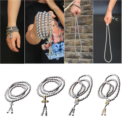 Outdoor 108 Buddha Beads Self Defense Hand Bracelet Necklace Chain Full Steel Chain Personal Protection Multi Tools