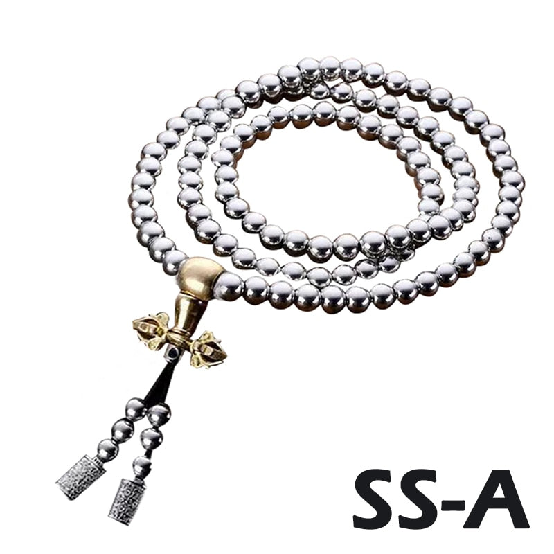 Outdoor 108 Buddha Beads Self Defense Hand Bracelet Necklace Chain Full Steel Chain Personal Protection Multi Tools