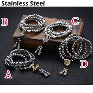 Outdoor 108 Buddha Beads Self Defense Hand Bracelet Necklace Chain Full Steel Chain Personal Protection Multi Tools