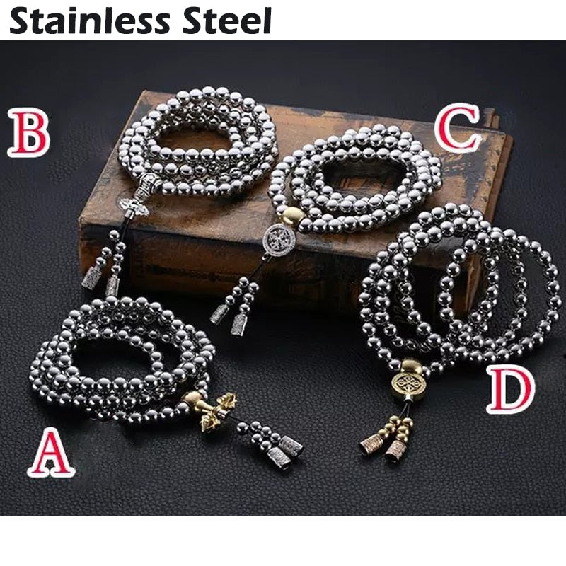 Outdoor 108 Buddha Beads Self Defense Hand Bracelet Necklace Chain Full Steel Chain Personal Protection Multi Tools