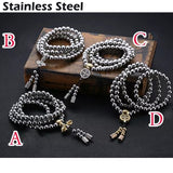 Outdoor 108 Buddha Beads Self Defense Hand Bracelet Necklace Chain Full Steel Chain Personal Protection Multi Tools