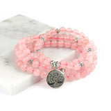 Pink Beads Buddhist Buddha Meditation 6mm 108 Beads Natural Stone Prayer Bead Bracelet Women Jewelry Women Stretch Yoga Jewelry