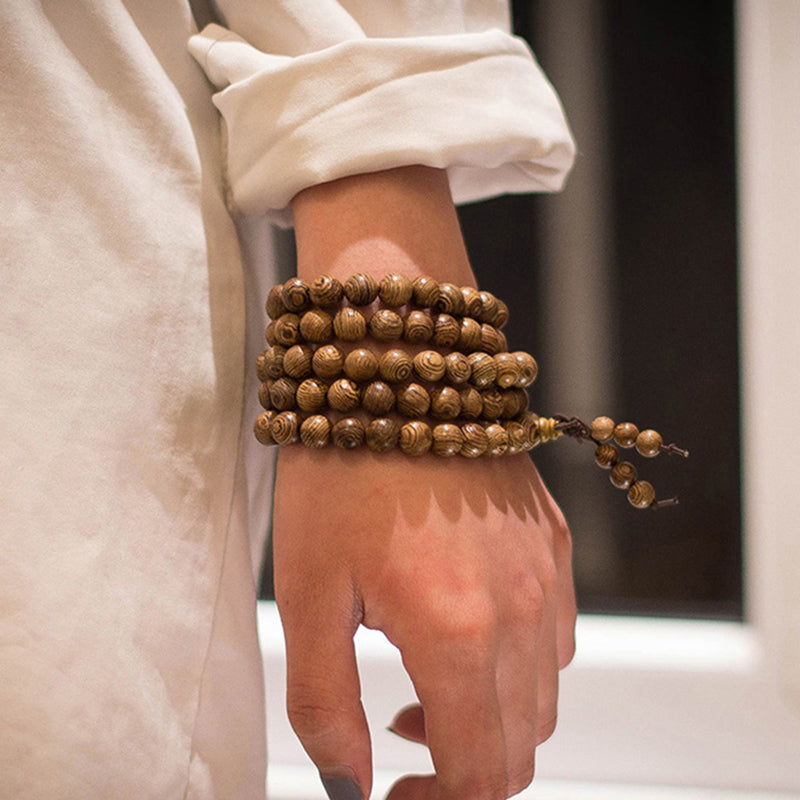 Prayer Beads Bracelet 108 Tibetan Buddhist Rosary Charm Mala Meditation Necklace Yoga lucky Wenge Wooden Bracelet For Women Men