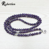 Ruberthen 2018 Luxurious Design Purple Natural Stone 108 Mala Lotus Bracelet or Necklace Reiki Charged Buddhist Rosary Bracelet