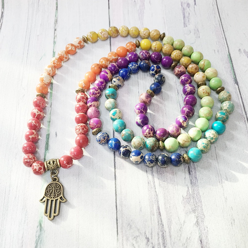 Ruberthen Fashion Design 7 Chakra Regalite Beads Bracelet Brass Ohm Charm Yoga Bracelet 108  Mala Energy Balance Jewelry