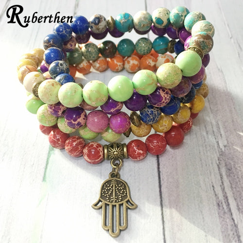 Ruberthen Fashion Design 7 Chakra Regalite Beads Bracelet Brass Ohm Charm Yoga Bracelet 108  Mala Energy Balance Jewelry
