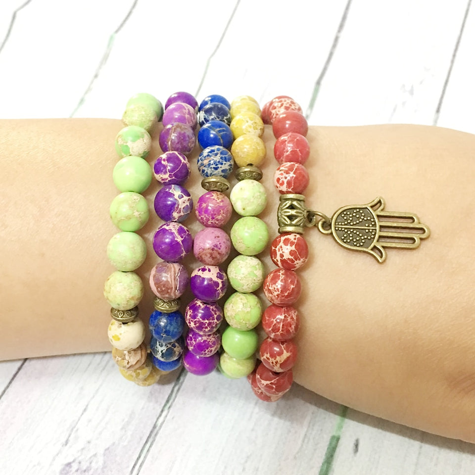 Ruberthen Fashion Design 7 Chakra Regalite Beads Bracelet Brass Ohm Charm Yoga Bracelet 108  Mala Energy Balance Jewelry