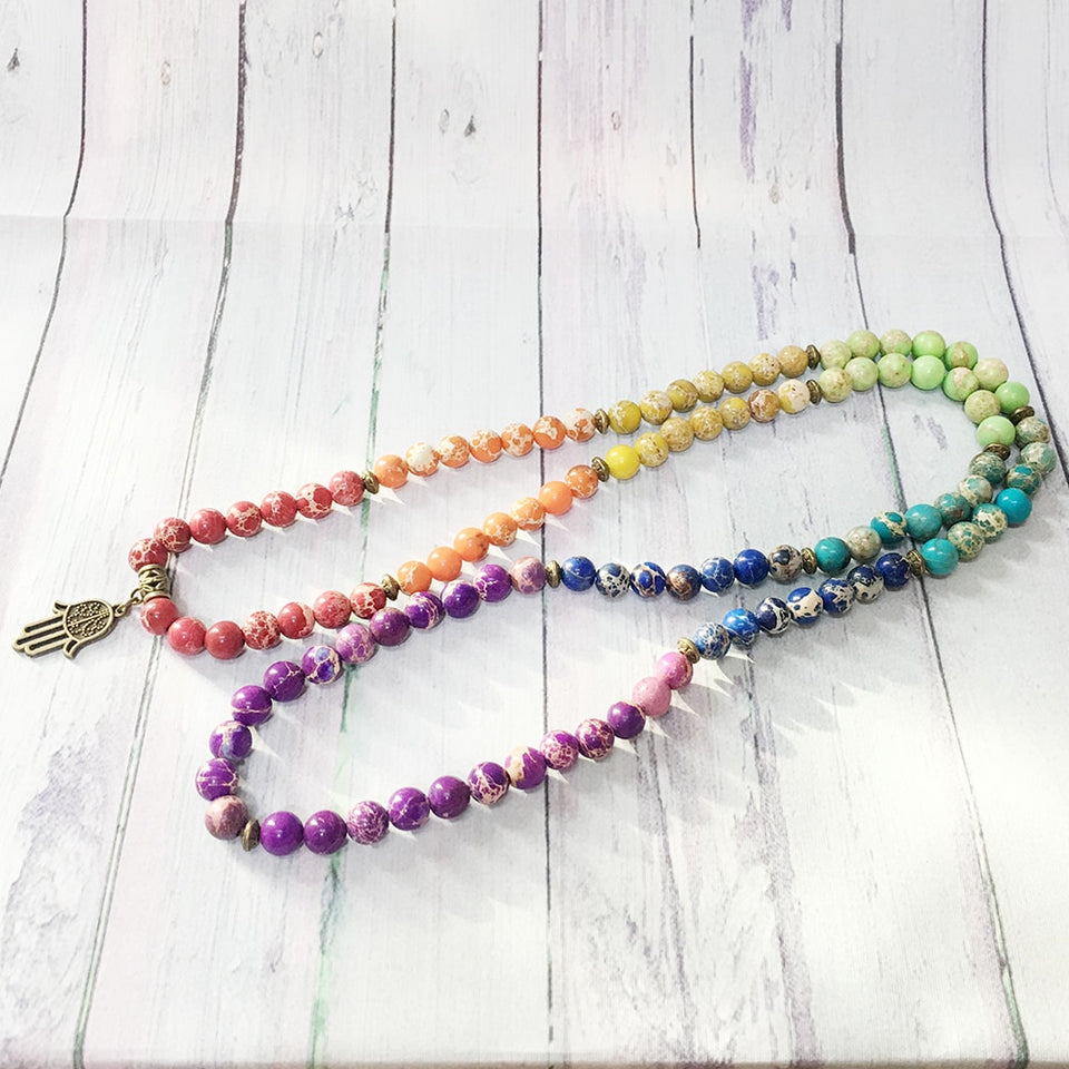 Ruberthen Fashion Design 7 Chakra Regalite Beads Bracelet Brass Ohm Charm Yoga Bracelet 108  Mala Energy Balance Jewelry