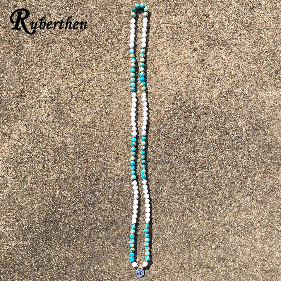 Ruberthen Fashion Design Howlite Natural Stone Mala Bracelet 108 Beads Mala Wrap Bracelet or High Quality Lotus Bracelet