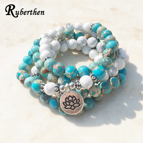 Ruberthen Fashion Design Howlite Natural Stone Mala Bracelet 108 Beads Mala Wrap Bracelet or High Quality Lotus Bracelet