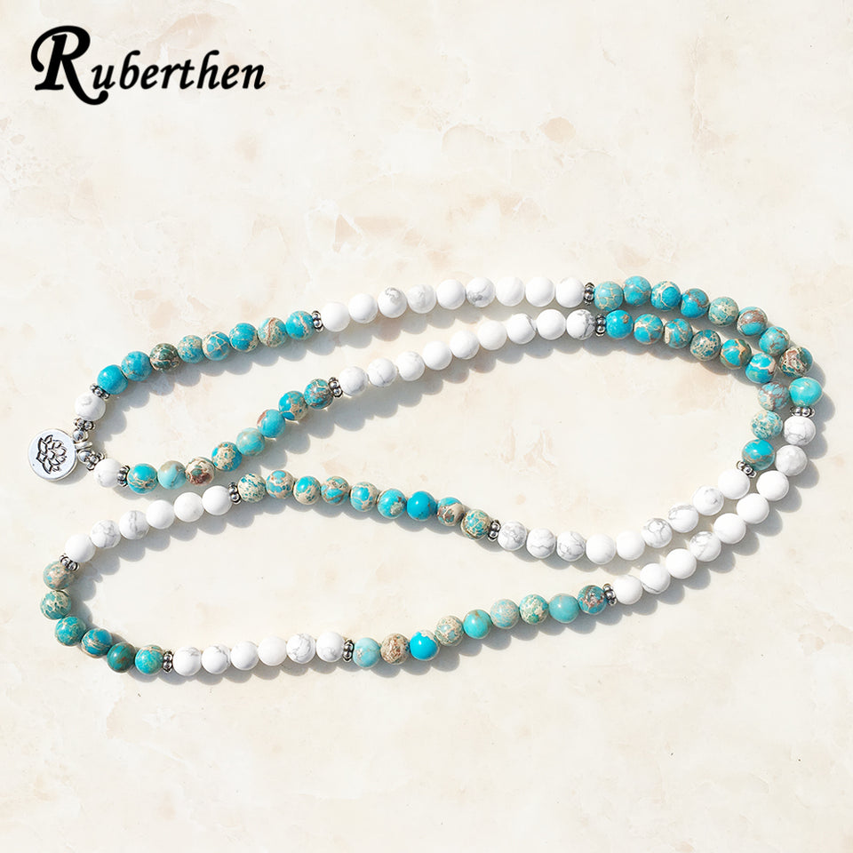 Ruberthen Fashion Design Howlite Natural Stone Mala Bracelet 108 Beads Mala Wrap Bracelet or High Quality Lotus Bracelet