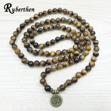 Ruberthen Fashion Tiger Eye 108 Mala Bracelet Om Buddhist Bracelet or Necklace High Quality Yogi 4 Wrap Natural Stone Bracelet
