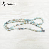 Ruberthen Fashion Women`s Matte Amazonite 108 Mala Beads Bracelet or Necklace High Quality Lotus Charm New Design Yogi Bracelet