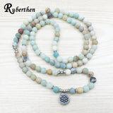 Ruberthen Fashion Women`s Matte Amazonite 108 Mala Beads Bracelet or Necklace High Quality Lotus Charm New Design Yogi Bracelet