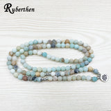 Ruberthen Fashion Women`s Matte Amazonite 108 Mala Beads Bracelet or Necklace High Quality Lotus Charm New Design Yogi Bracelet
