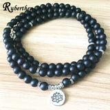 Ruberthen Fashion Women`s Matte Black Onyx Bracelet 108 Mala Beads Bracelet or Necklace New Design Natural Stone Yoga Jewelry