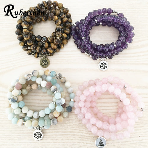 Ruberthen High Quantity Natural Stone Bracelet 108 Mala Yoga Necklace Matte Amazonite S Jewelry Hot Sale 2018 Drop Shipping