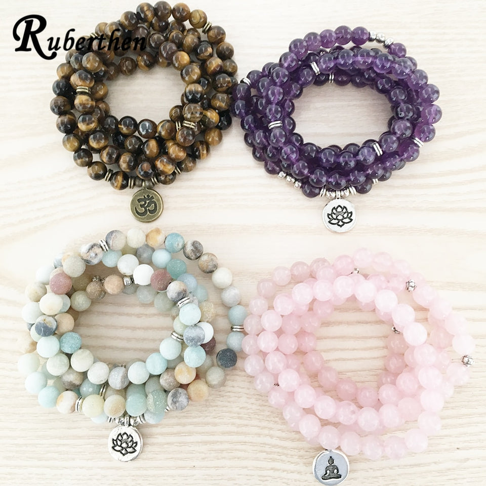 Ruberthen High Quantity Natural Stone Bracelet 108 Mala Yoga Necklace Matte Amazonite S Jewelry Hot Sale 2018 Drop Shipping