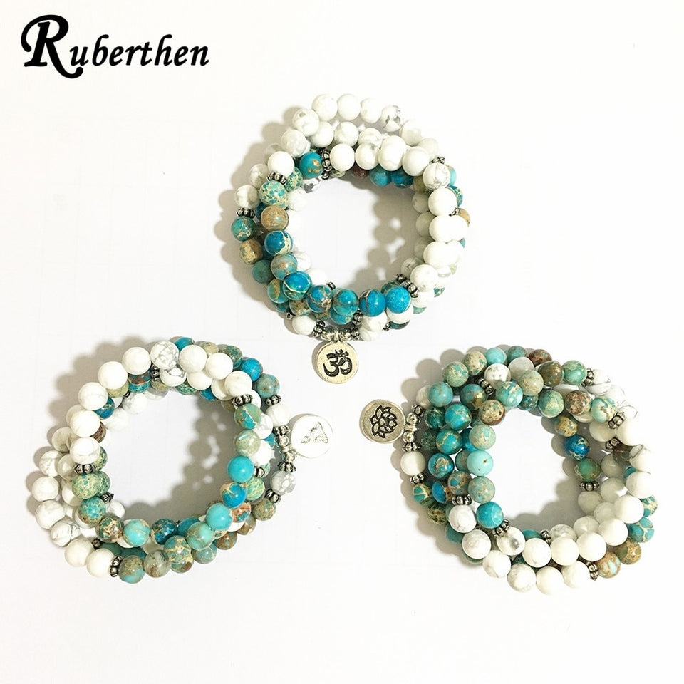 Ruberthen High Quantity Natural Stone Bracelet 108 Mala Yoga Necklace Matte Amazonite S Jewelry Hot Sale 2018 Drop Shipping