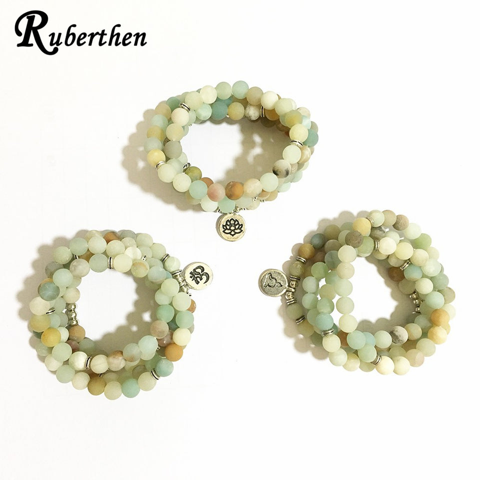 Ruberthen High Quantity Natural Stone Bracelet 108 Mala Yoga Necklace Matte Amazonite S Jewelry Hot Sale 2018 Drop Shipping