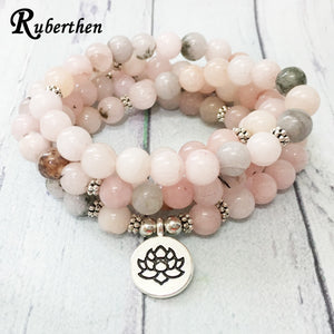 Ruberthen New 108 Mala Bracelet For Women High Quality Natural Stone Lotus Charm Yoga Bracelet Healing the Heart Chakra Jewelry