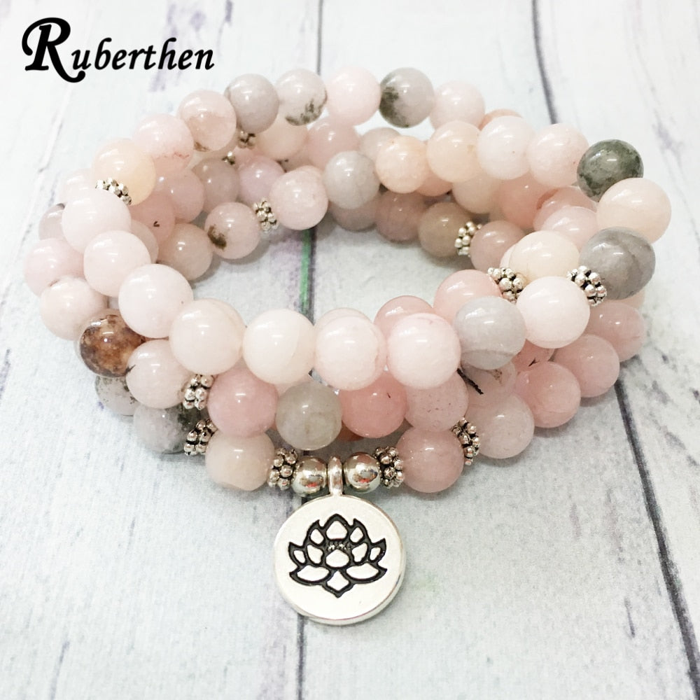 Ruberthen New 108 Mala Bracelet For Women High Quality Natural Stone Lotus Charm Yoga Bracelet Healing the Heart Chakra Jewelry