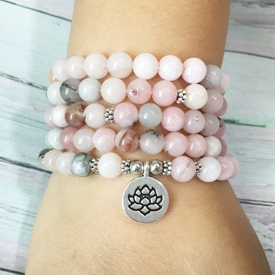 Ruberthen New 108 Mala Bracelet For Women High Quality Natural Stone Lotus Charm Yoga Bracelet Healing the Heart Chakra Jewelry