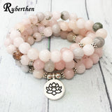 Ruberthen New 108 Mala Bracelet For Women High Quality Natural Stone Lotus Charm Yoga Bracelet Healing the Heart Chakra Jewelry